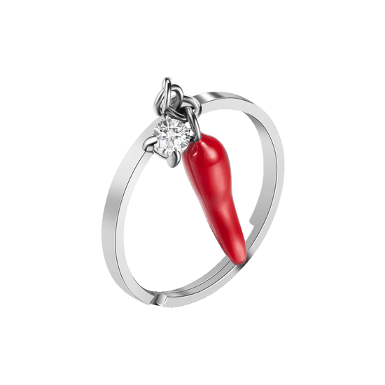 ANELLO DONNA IN ACCIAIO CON CORNO ROSSO E PUNTO LUCE