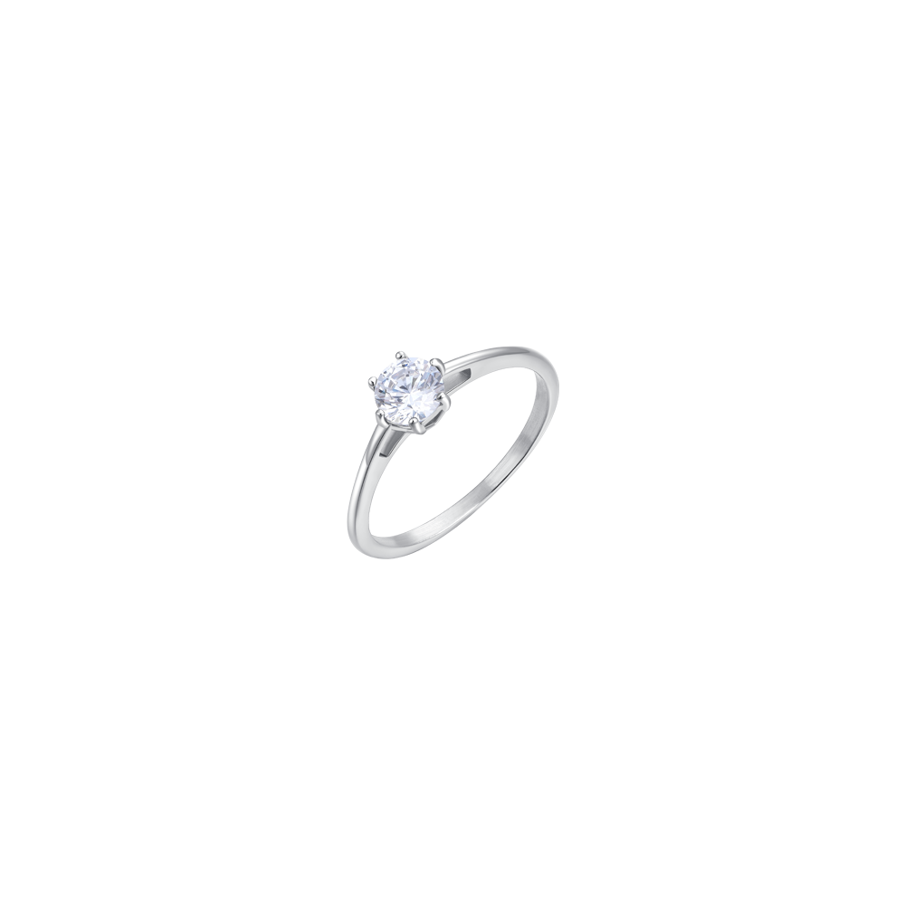 BAGUE EN ACIER POUR DAMES AVEC CRISTAL BLANC