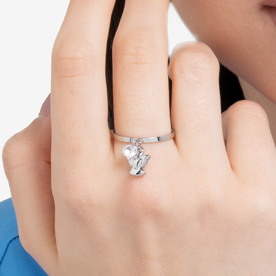 ANELLO DONNA IN ACCIAIO CON ANGELO E ZIRCONE BIANCO