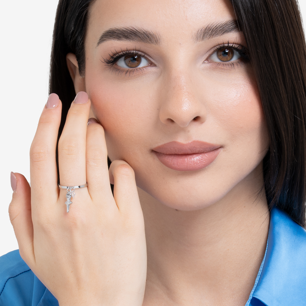 ANELLO DONNA IN ACCIAIO CON BALLERINA E ZIRCONE BIANCO