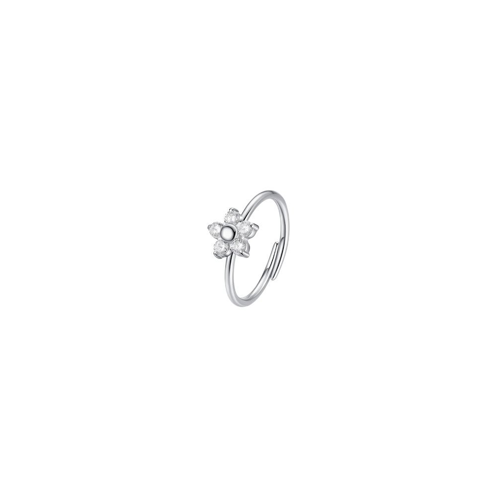 ANELLO DONNA IN ACCIAIO CON FIORE E ZIRCONI BIANCHI