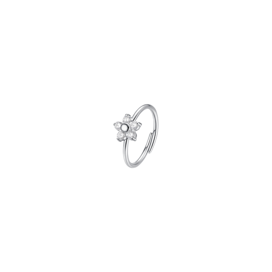 ANELLO DONNA IN ACCIAIO CON FIORE E ZIRCONI BIANCHI