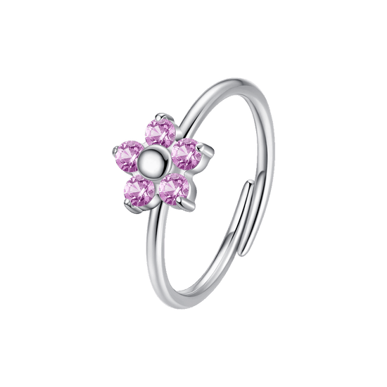 ANELLO DONNA IN ACCIAIO CON FIORE E ZIRCONI MAGENTA