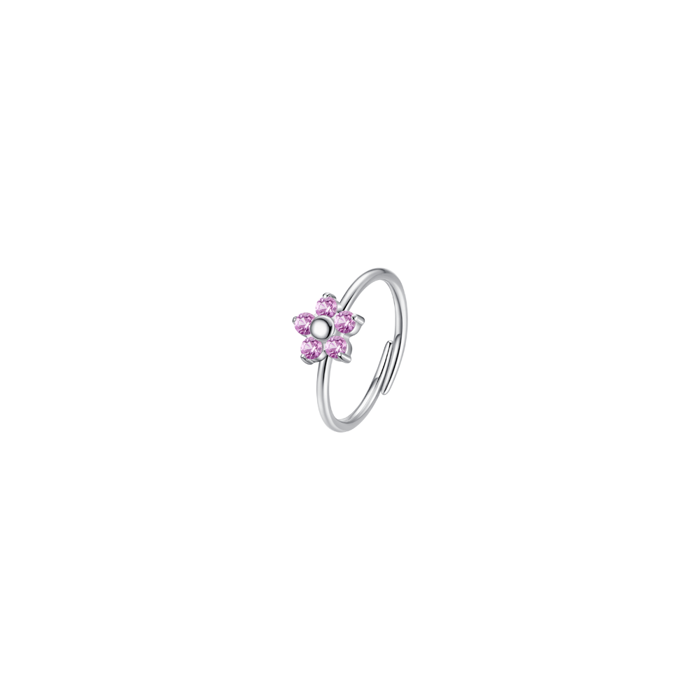 ANELLO DONNA IN ACCIAIO CON FIORE E ZIRCONI BIANCHI ROSA