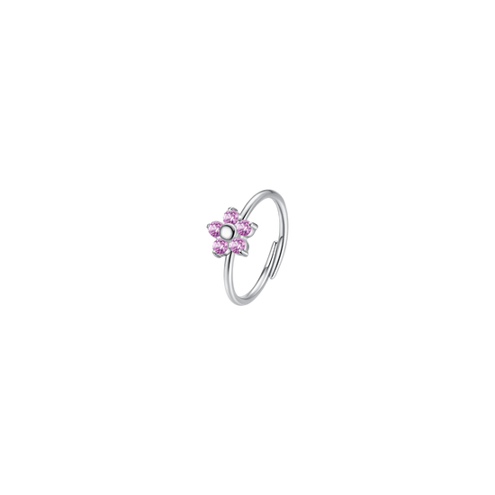ANELLO DONNA IN ACCIAIO CON FIORE E ZIRCONI BIANCHI ROSA