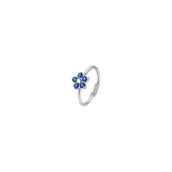 ANELLO DONNA IN ACCIAIO CON FIORE E ZIRCONI BLU
