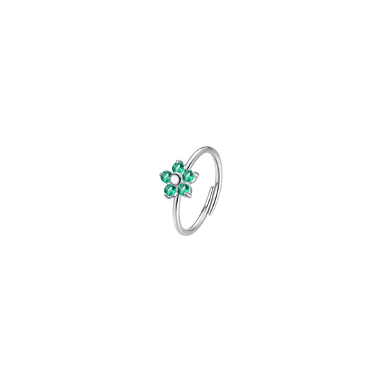 ANELLO DONNA IN ACCIAIO CON FIORE E ZIRCONI VERDI