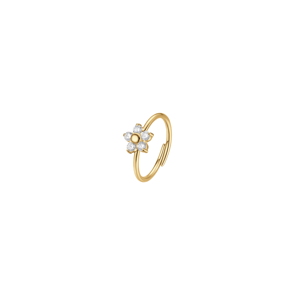 ANELLO DONNA IN ACCIAIO COLORE ORO CON FIORE E ZIRCONI BIANCHI