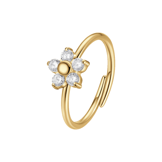 ANELLO DONNA IN ACCIAIO COLORE ORO CON FIORE E ZIRCONI BIANCHI