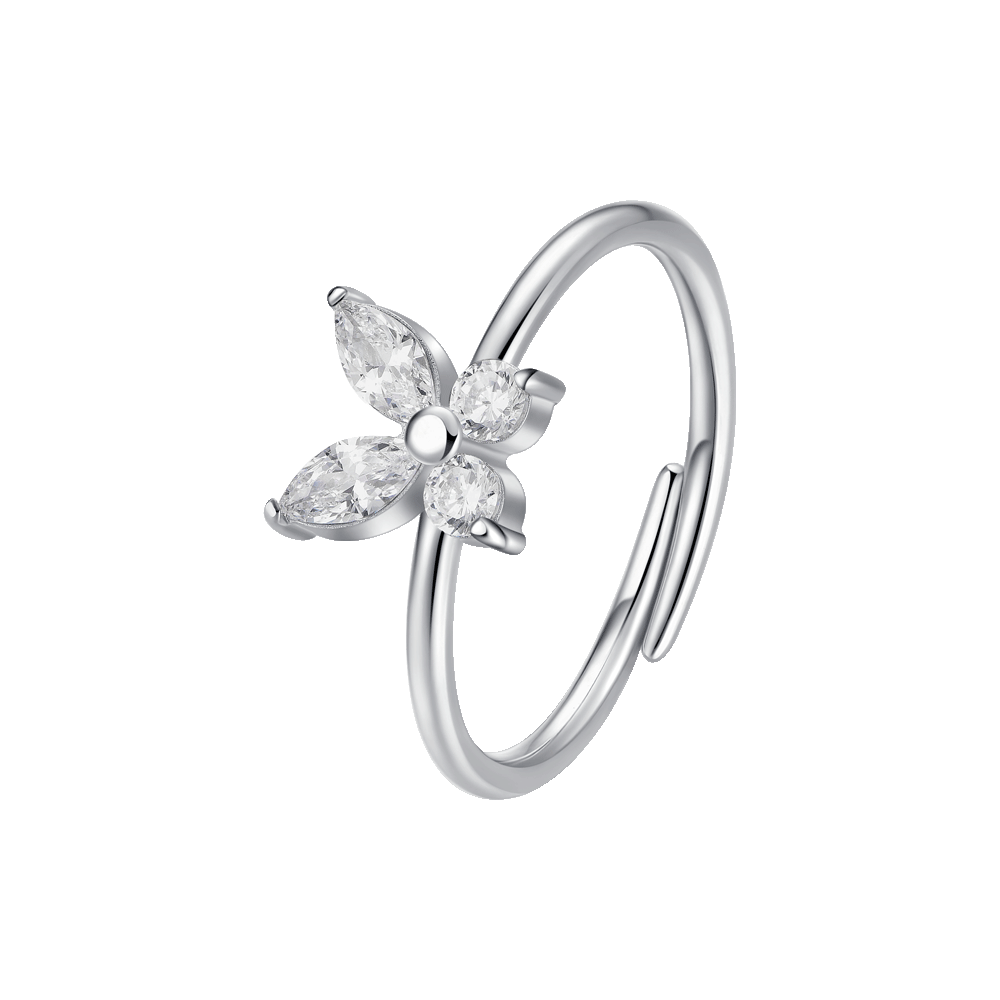 ANELLO DONNA IN ACCIAIO CON FARFALLA E ZIRCONI BIANCHI