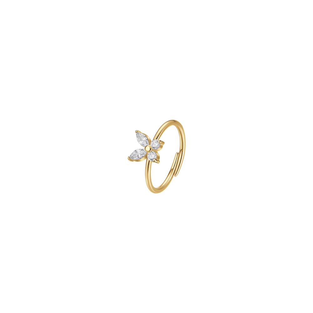 ANELLO DONNA IN ACCIAIO COLORE ORO CON FARFALLA E ZIRCONI BIANCHI