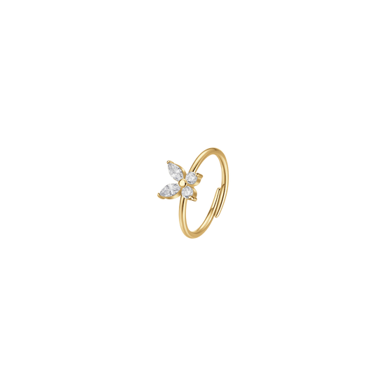 ANELLO DONNA IN ACCIAIO COLORE ORO CON FARFALLA E ZIRCONI BIANCHI