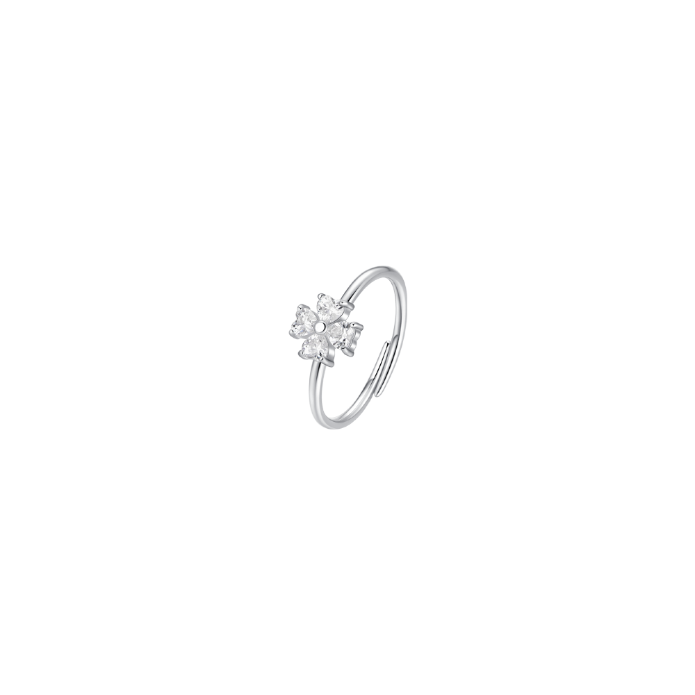 ANELLO DONNA IN ACCIAIO CON QUADRIFOGLIO ZIRCONI BIANCHI