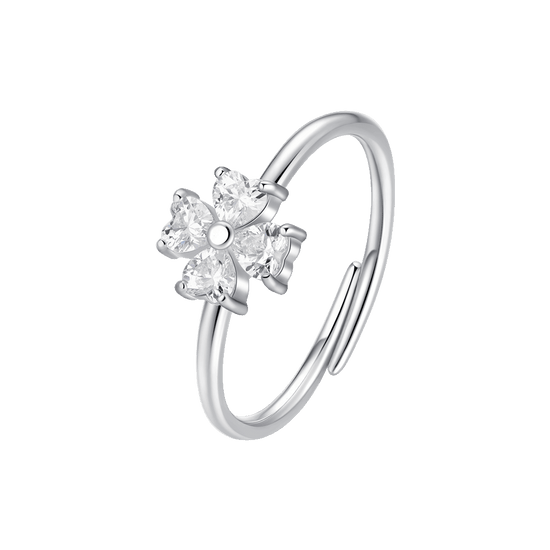 ANELLO DONNA IN ACCIAIO CON QUADRIFOGLIO ZIRCONI BIANCHI