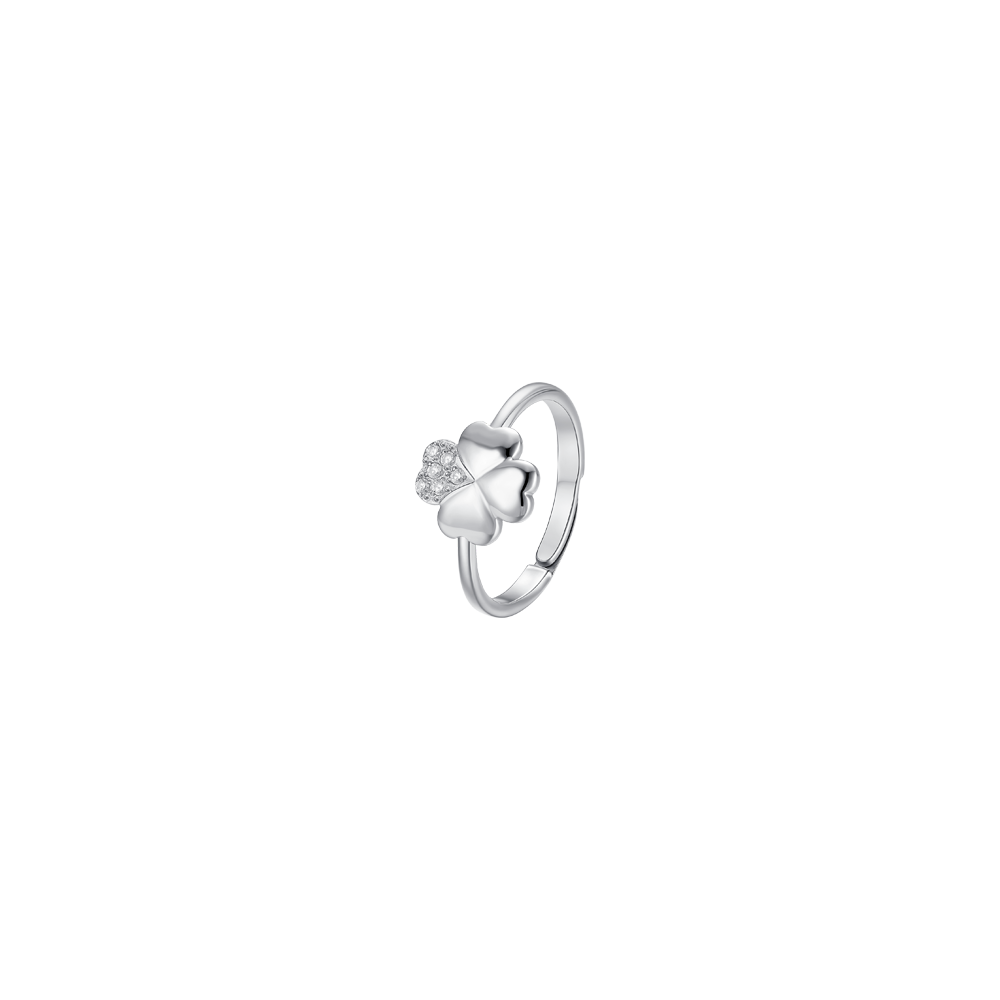 ANELLO DONNA IN ACCIAIO CON QUADRIFOGLIO E ZIRCONI BIANCHI