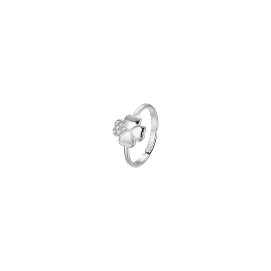 ANELLO DONNA IN ACCIAIO CON QUADRIFOGLIO E ZIRCONI BIANCHI