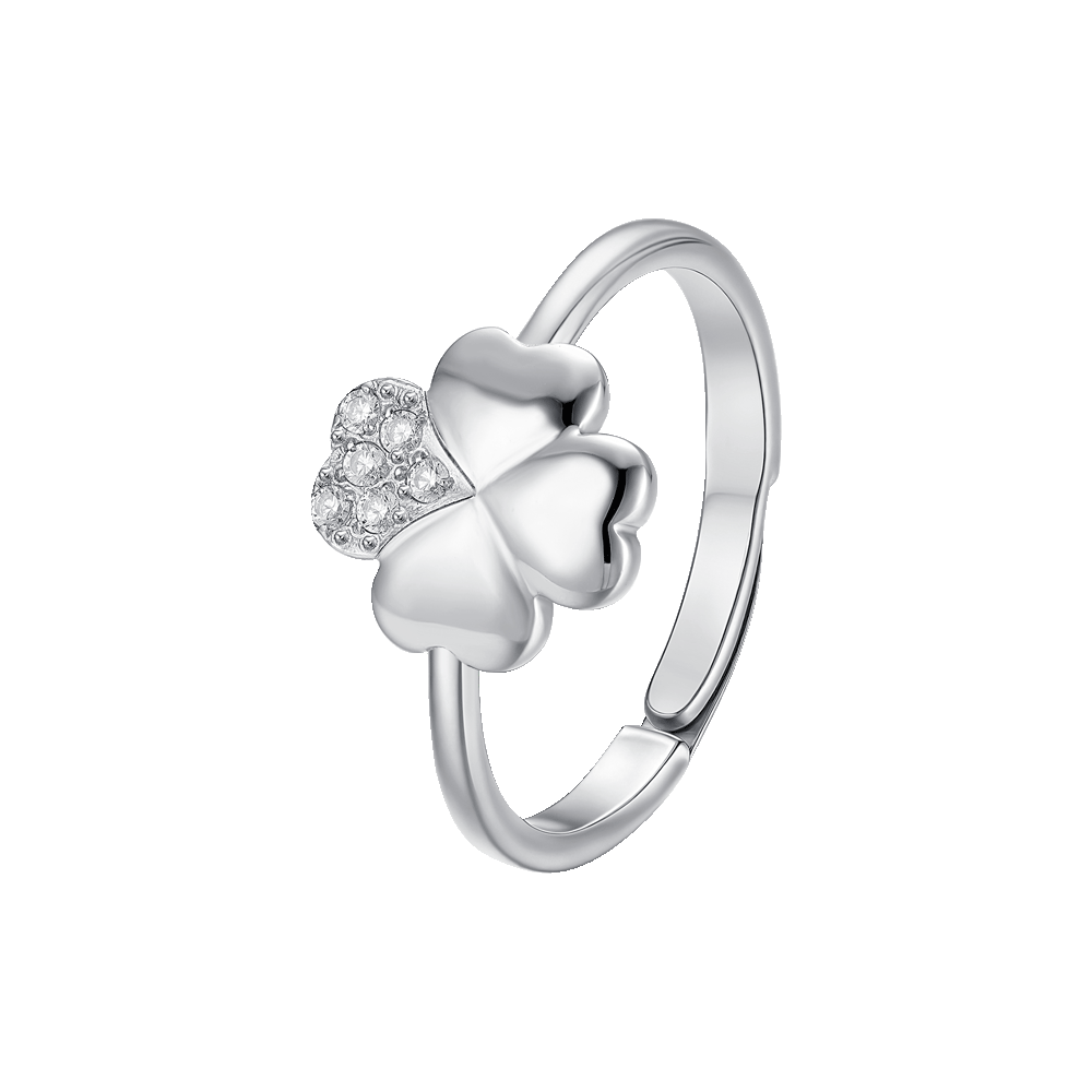 ANELLO DONNA IN ACCIAIO CON QUADRIFOGLIO E ZIRCONI BIANCHI