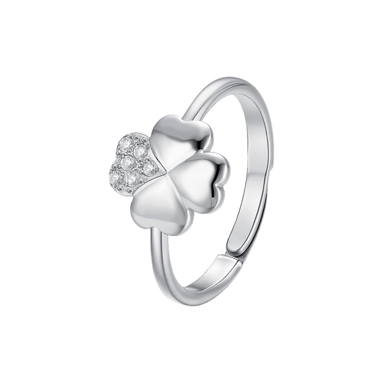 ANELLO DONNA IN ACCIAIO CON QUADRIFOGLIO E ZIRCONI BIANCHI