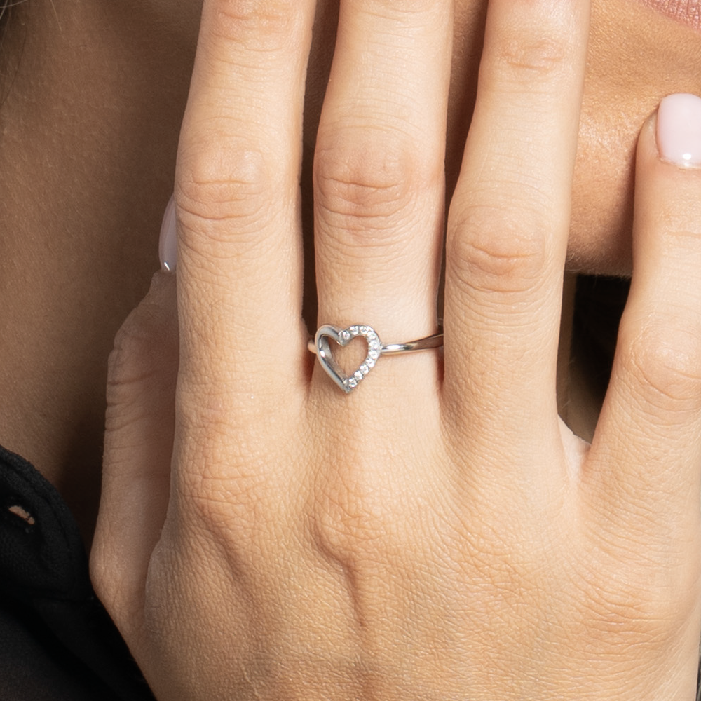 ANELLO DONNA IN ACCIAIO CON CUORE E ZIRCONI BIANCHI