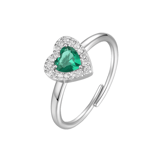 ANELLO DONNA IN ACCIAIO CON CUORE CON ZIRCONI VERDI E BIANCHI