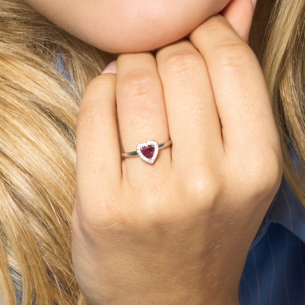 ANELLO DONNA IN ACCIAIO CON CUORE CON ZIRCONI ROSSI E BIANCHI