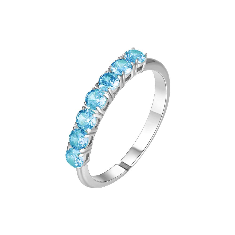 ANELLO DONNA IN ACCIAIO CON ZIRCONI ACQUAMARINA MISURA S