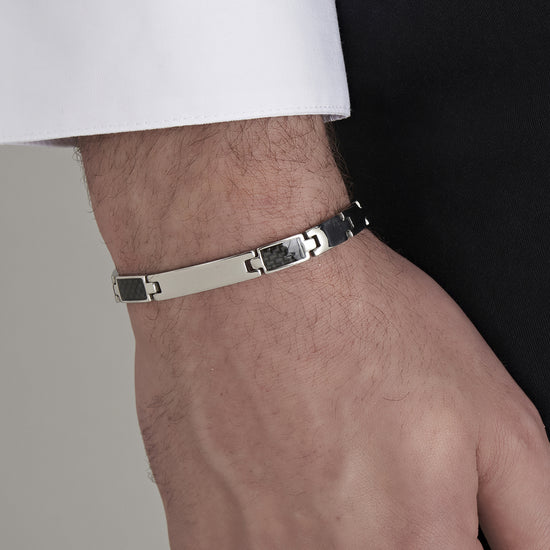 BRACELET POUR HOMME AVEC PLAQUE D'ACIER ET ELEMENTS NOIRS Luca Barra