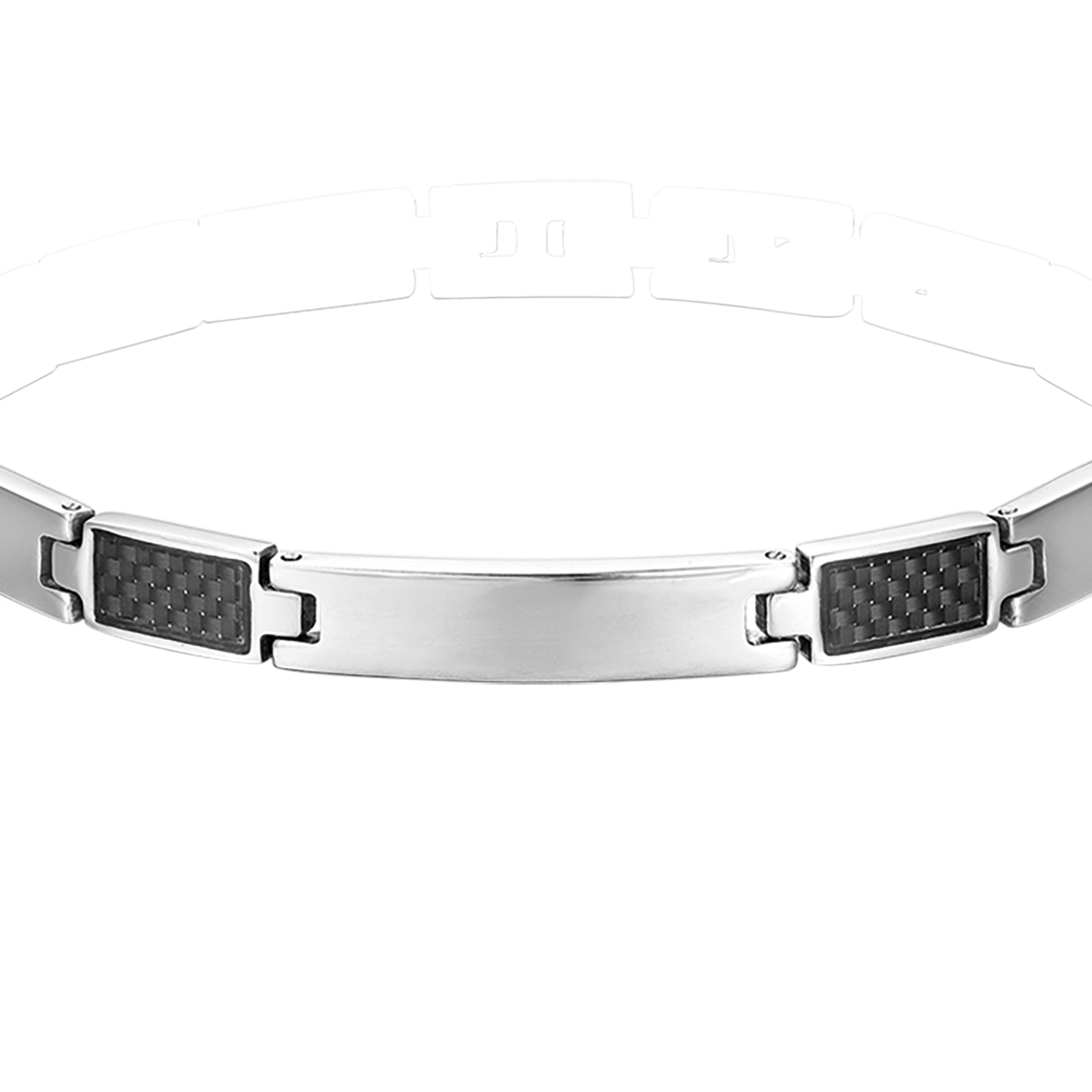 BRACELET POUR HOMME AVEC PLAQUE D'ACIER ET ÉLÉMENTS NOIRS