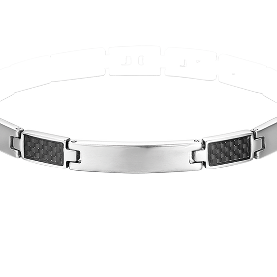 BRACELET POUR HOMME AVEC PLAQUE D'ACIER ET ÉLÉMENTS NOIRS