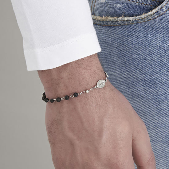 BRACELET ROSAIRE POUR HOMME EN ACIER AVEC PIERRE LAVIQUE Luca Barra