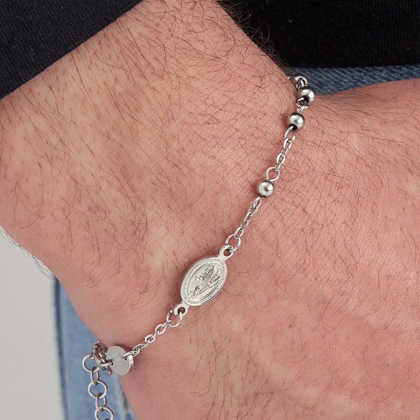 BRACELET ROSAIRE DE L'HOMME EN ACIER AVEC DES OS EN ACIER Luca Barra