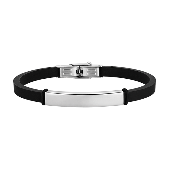 BRACCIALE UOMO IN SILICONE NERO CON PIASTRA IN ACCIAIO