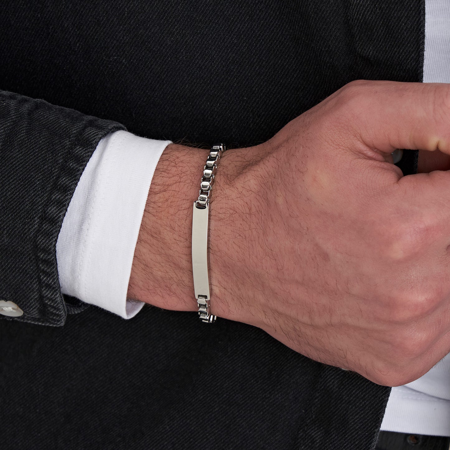BRACELET POUR HOMME EN ACIER AVEC PLAQUE PERSONNALISABLE