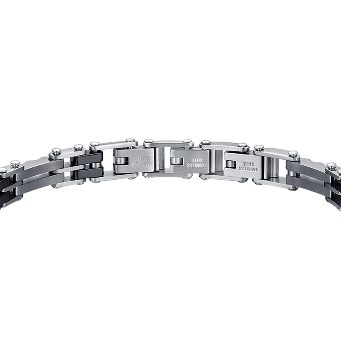 BRACELET POUR HOMME EN ACIER AVEC MAILLONS EN CÉRAMIQUE NOIRE