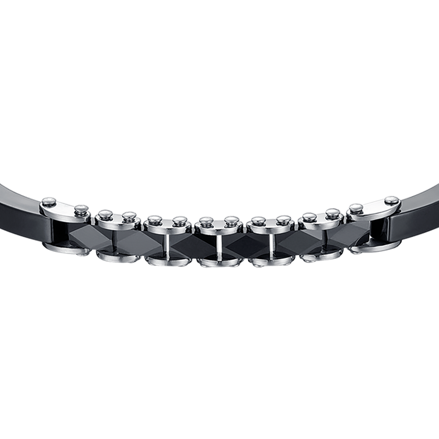 BRACELET POUR HOMME EN ACIER AVEC ÉLÉMENTS EN CÉRAMIQUE NOIRE