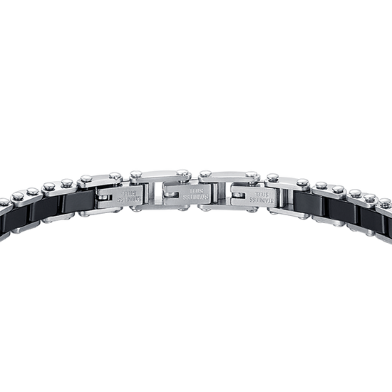 BRACELET POUR HOMME EN ACIER AVEC ÉLÉMENTS EN CÉRAMIQUE NOIRE