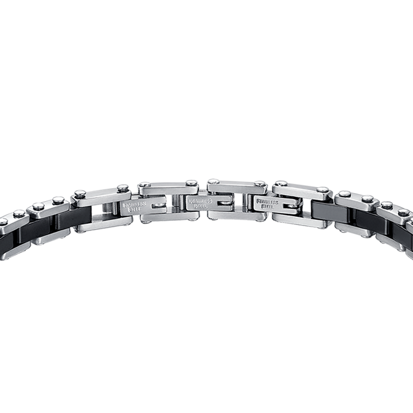 BRACELET POUR HOMME EN ACIER AVEC ÉLÉMENTS EN CÉRAMIQUE NOIRE