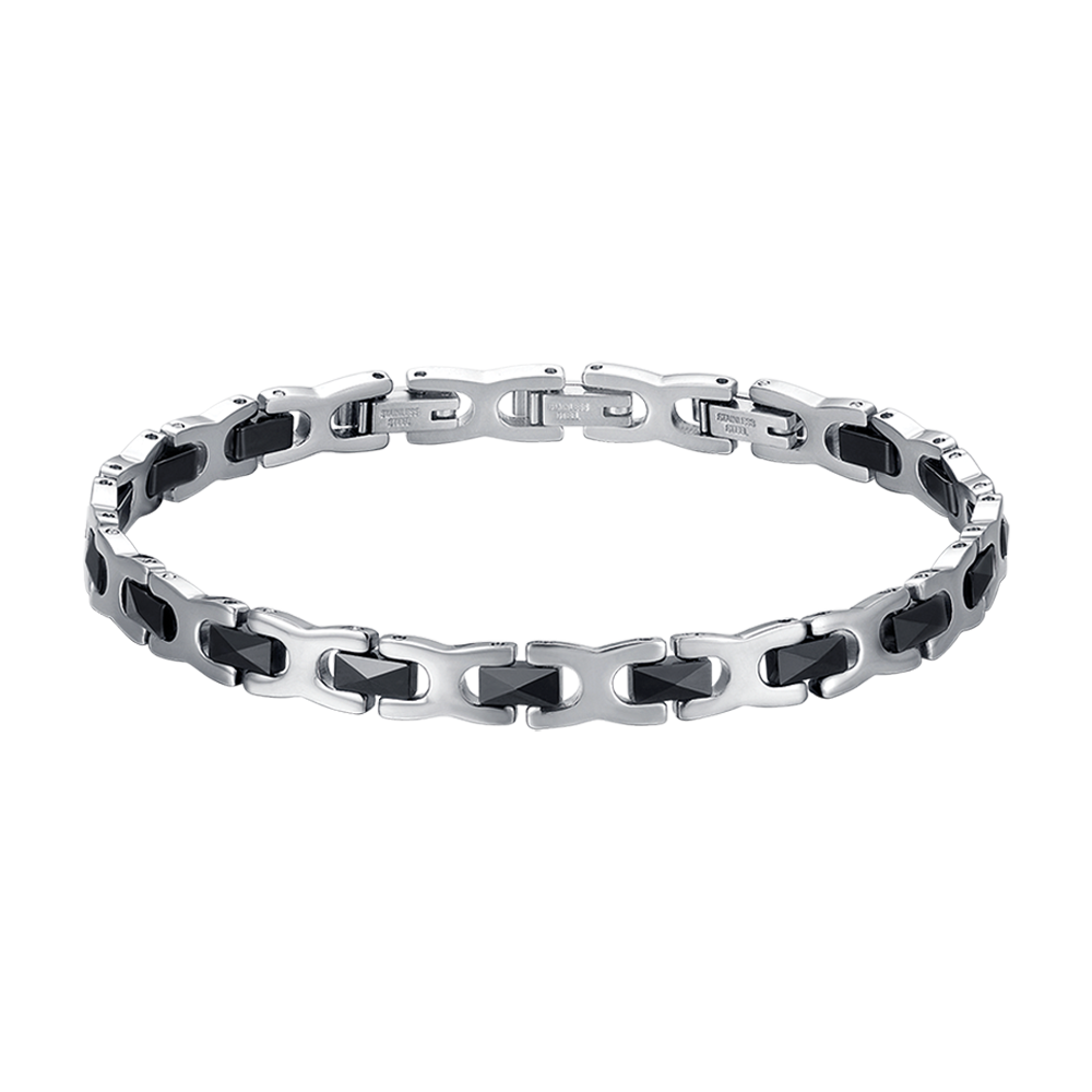 BRACELET POUR HOMME EN ACIER AVEC ÉLÉMENTS EN CERAMIQUE NOIRE Luca Barra