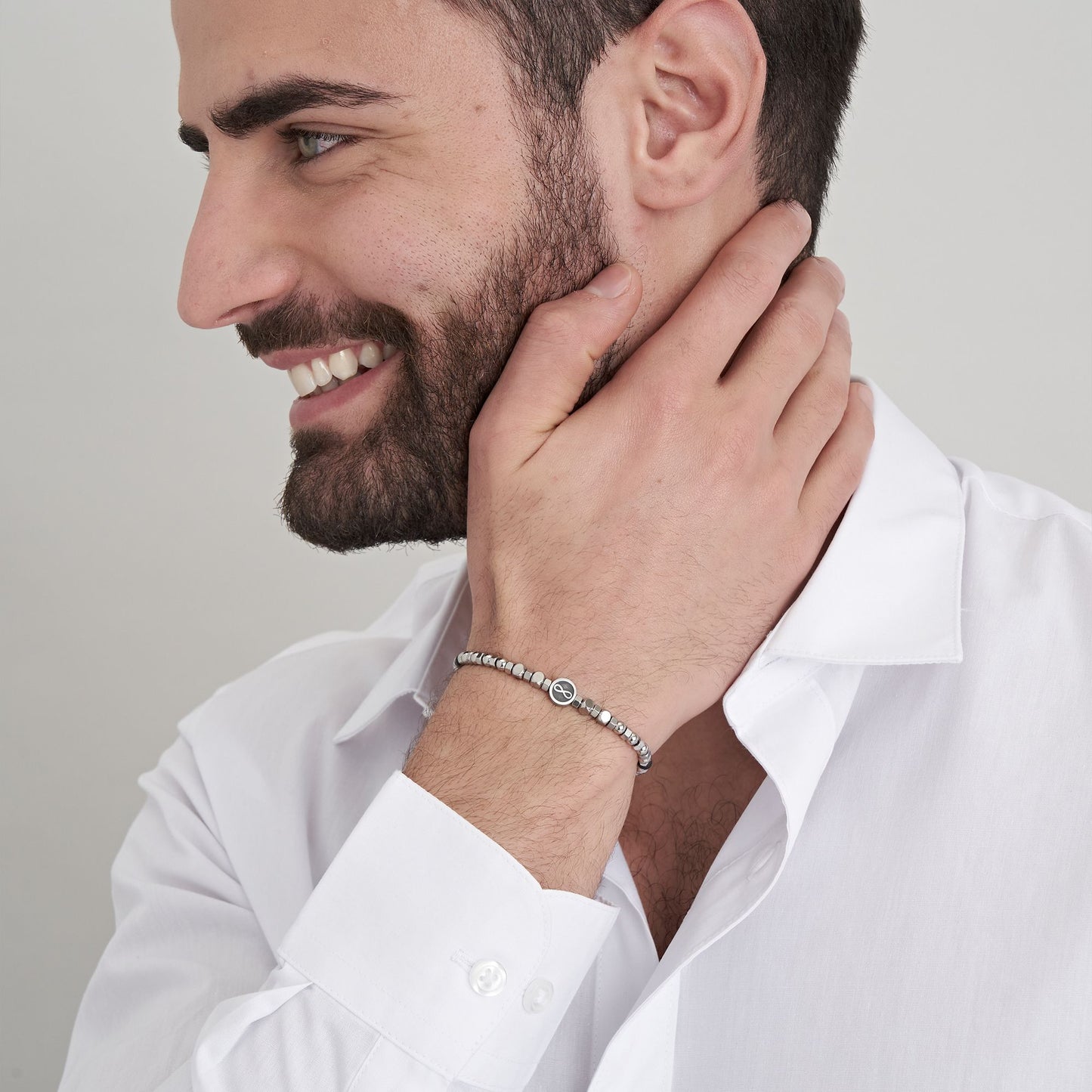 BRACELET POUR HOMME EN ACIER AVEC AGATE NOIRE ET INFINI