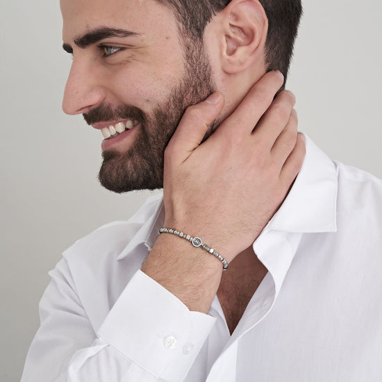 BRACELET POUR HOMME EN ACIER AVEC AGATE NOIRE ET INFINI