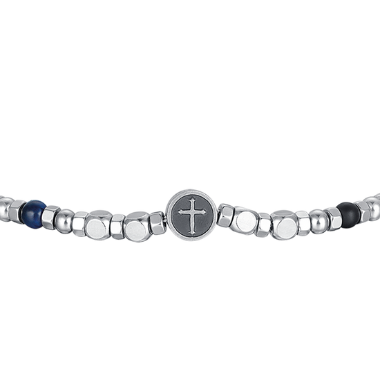 BRACELET POUR HOMME EN ACIER AVEC PIERRES DE COULEUR ET CROIX