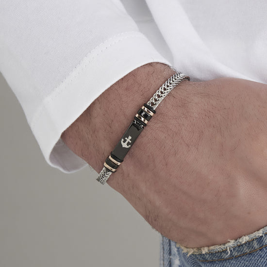 BRACELET POUR HOMMES EN ACIER INOXYDABLE NOIR IP AVEC ANCORA Luca Barra