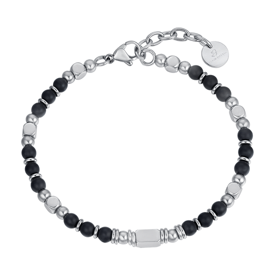 BRACELET EN ACIER POUR HOMME AVEC PIERRES D'AGATE NOIRES Luca Barra