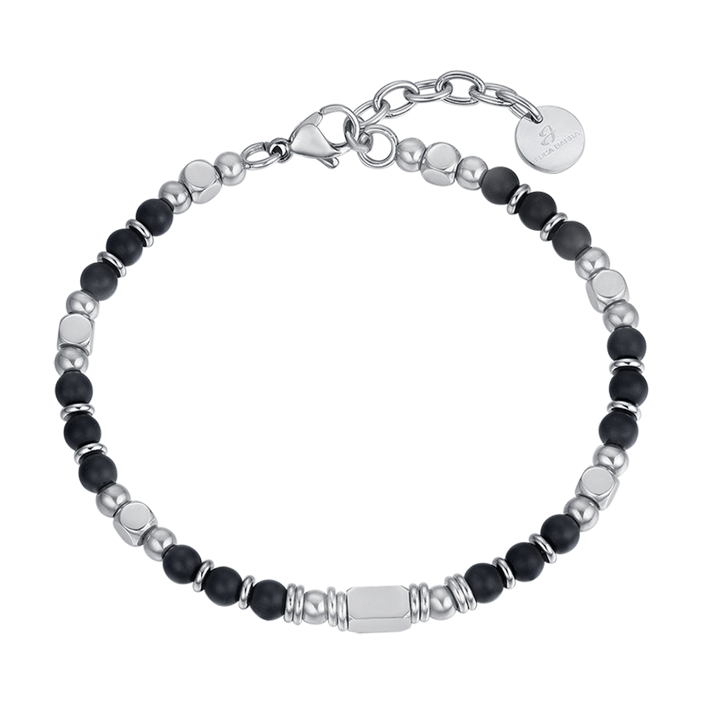 BRACELET HOMME EN ACIER AVEC AGATE NOIRE