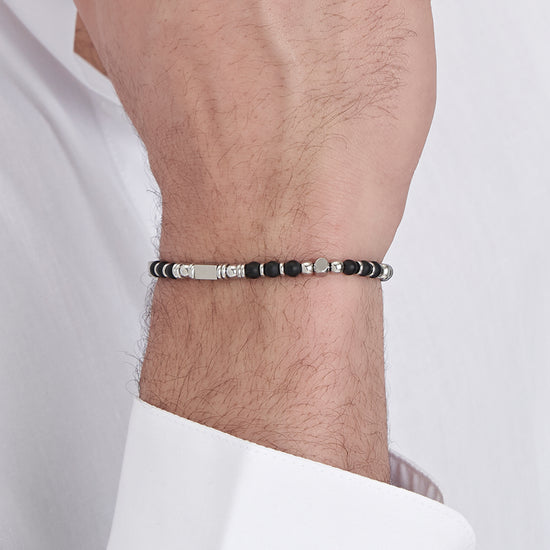 BRACELET HOMME EN ACIER AVEC AGATE NOIRE