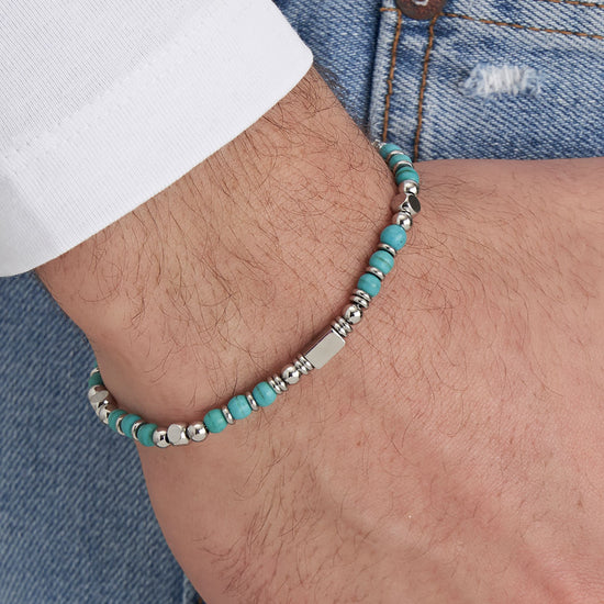 BRACELET POUR HOMME EN ACIER AVEC PIERRES TURQUOISES