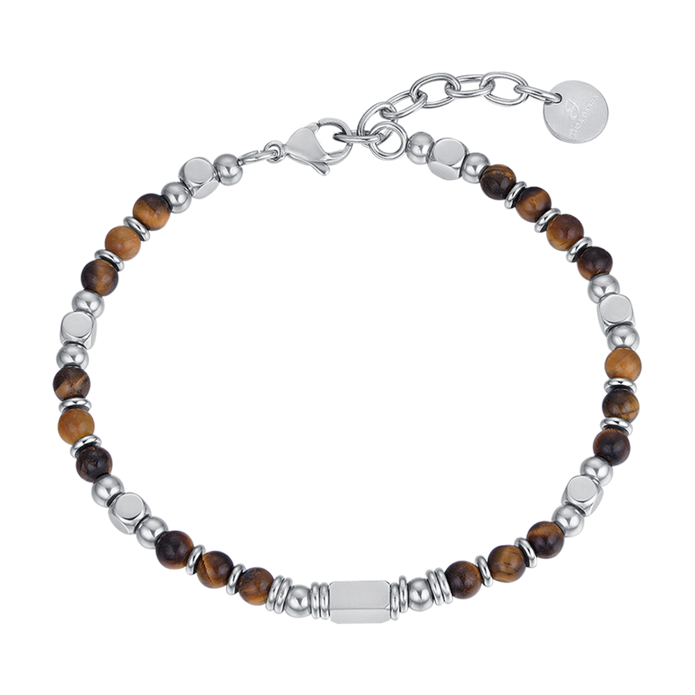 BRACELET POUR HOMME EN ACIER AVEC PIERRES EN ŒIL DE TIGRE BRUN Luca Barra