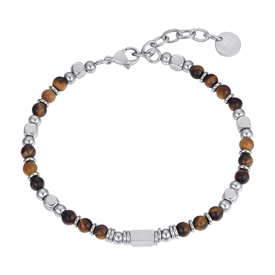 BRACELET POUR HOMME EN ACIER AVEC PIERRES EN ŒIL DE TIGRE BRUN Luca Barra