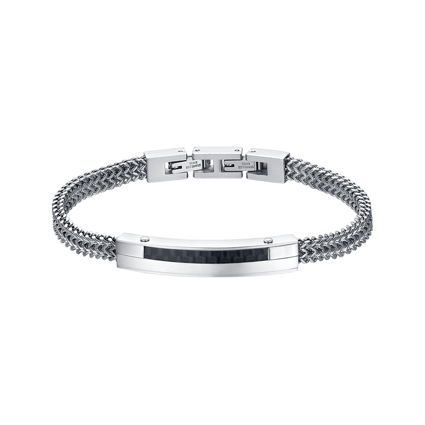 BRACELET ACIER POUR HOMME AVEC PLAQUE DE FIBRE DE CARBONE ET ÉLÉMENT NOIR Luca Barra