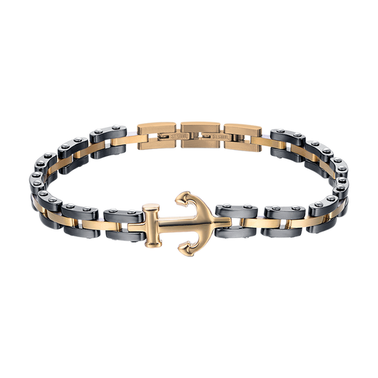 BRACELET POUR HOMME EN ACIER ROSE IP AVEC ÉLÉMENTS EN CERAMIQUE NOIRE ET ANCRE Luca Barra